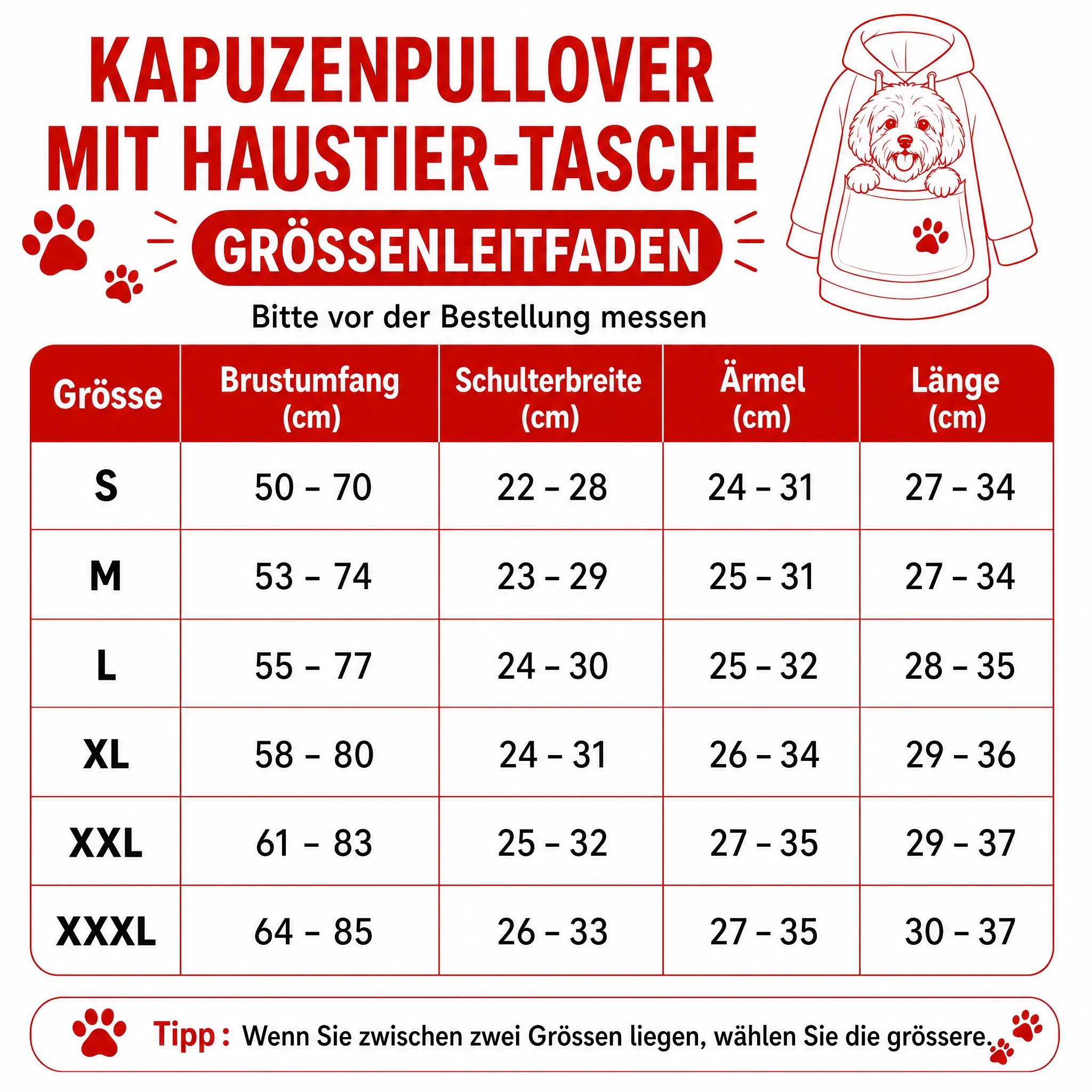 Größentabelle